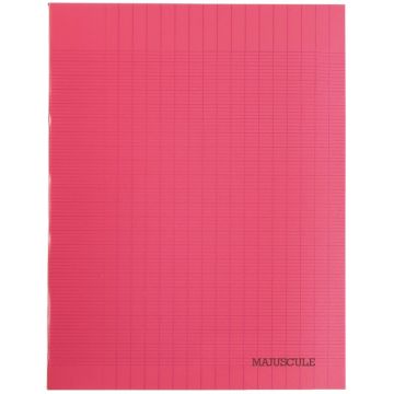 Piqûre 32 pages MAJUSCULE, format 17x22 cm, papier blanc 90g, réglure seyès, couverture en polypropylène rouge