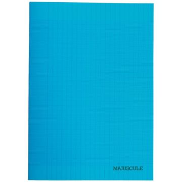 Piqûre 96 pages MAJUSCULE, format A4 (21x29,7 cm), papier blanc 90g, réglure seyès, couverture en polypropylène bleu