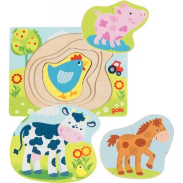 Puzzle 4 niveaux en bois, les animaux de la ferme