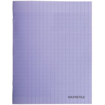 Piqûre 48 pages MAJUSCULE, format 17x22 cm, papier blanc 90g, réglure seyès, couverture en polypropylène violet