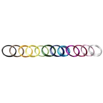 Lot de 12 fils alu de couleurs, 2mmx5m, 12  assortis : noir, bleu clair, bleu foncé, marron, jaune, vert foncé, vert clair, orange, rose, blanc, rouge et violet