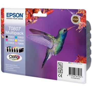 Epson COLIBRI pack de de 6 cartouches jet d'encre noire, cyan, magenta et jaune + cyan clair + magenta clair authentique (T080740)