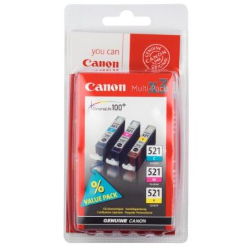 Canon 521 pack de 3 cartouches jet d'encre cyan, magenta et jaune authentique (CLI521CMJ)