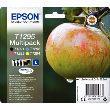 Epson POMME pack de de 4 cartouches jet d'encre noire, cyan, magenta et jaune haute capacité authentique (T129540)