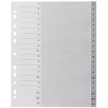 Jeu de 20 intercalaires alphabétiques en polypropylène gris 12/100ème, format A4+