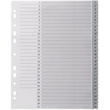 Jeu de 31 intercalaires numériques en polypropylène gris 12/100ème, format A4+