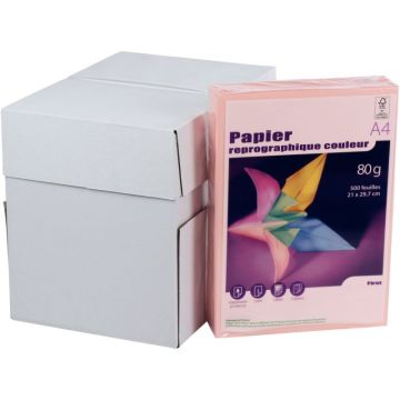 Carton de 5 ramettes de 500 feuilles format A4 80g saumon FIRST