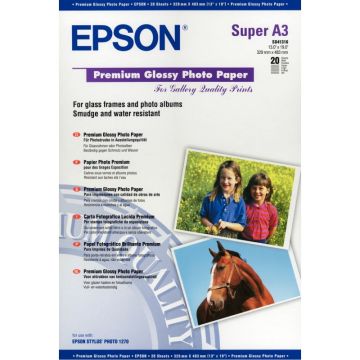 Paquet de 20 feuilles de papier photo premium glacé marque Epson format A3+ (32.9 x 48,3 cm) 255g