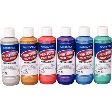 Lot de 6 flacons 250ml de peinture textile MAJUSCULE, couleurs métallisées
