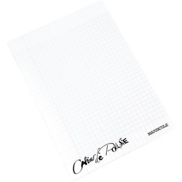 Cahier de poésie 48 pages seyès 90g/uni 120g, format 21x29,7 cm, couverture en polypropylène incolore