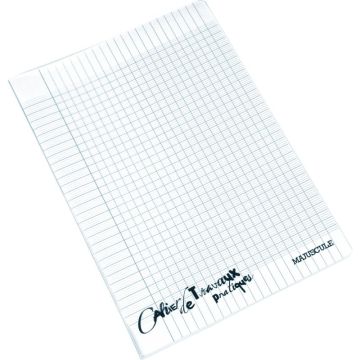 Cahier de travaux pratiques, piqûre 48 pages (24 pages seyès 90g + 24 pages dessin) 17x22 cm couverture en polypropylène incolore