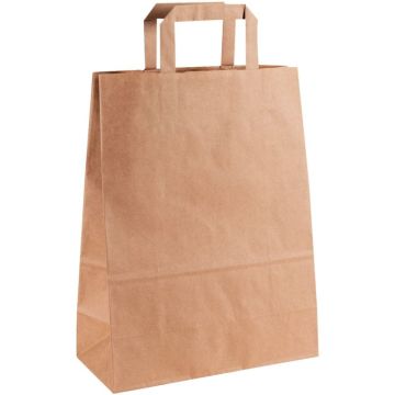 Carton de 200 sacs kraft brun 26+12x34cm poignées plates