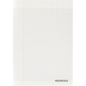 Piqûre 192 pages MAJUSCULE, format 24x32 cm, papier blanc 70g, réglure seyès, couverture en polypropylène incolore