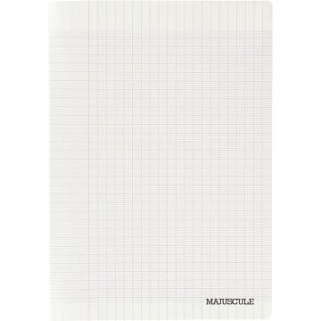 Piqûre 192 pages MAJUSCULE, format 17x22 cm, papier blanc 70g, réglure seyès, couverture en polypropylène incolore