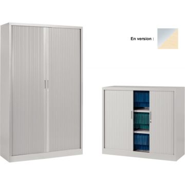 Armoire à rideaux monobloc basse H105cm corps alu/rideaux érable