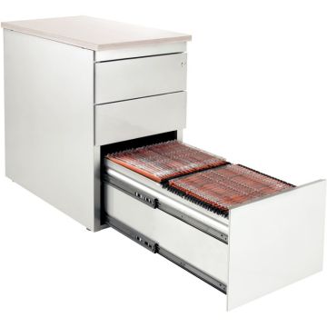 Caisson métal dessus mélamine 3 tiroirs hauteur bureau P60cm plateau blanc/corps blanc
