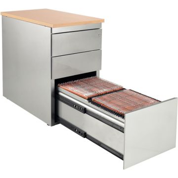 Caisson métal dessus mélamine 3 tiroirs hauteur bureau P60cm plateau chêne/corps alu