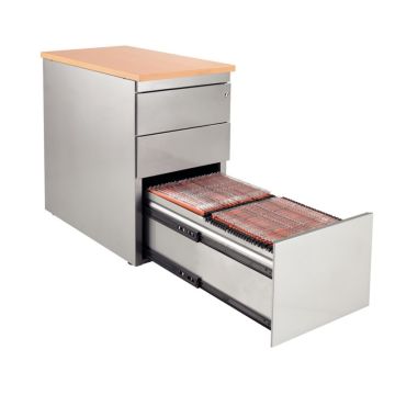 Caisson métal dessus mélamine 3 tiroirs hauteur bureau P80cm plateau chêne/corps alu