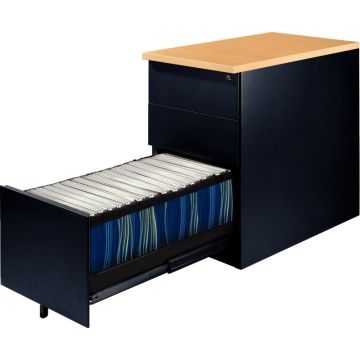 Caisson métal dessus mélamine 3 tiroirs hauteur bureau P60cm plateau hêtre/corps anthracite