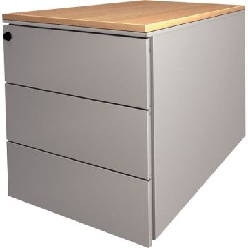 Caisson métallique mobile 3 tiroirs plateau mélamine hêtre/corps alu