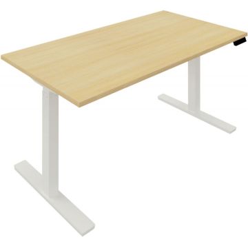 Bureau à réglage électrique Guera 2 L120xP80cm plateau chêne clair/piètement blanc
