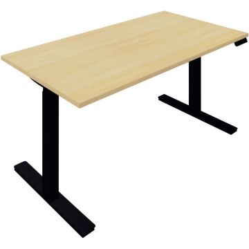 Bureau à réglage électrique Guera 2 L120xP80cm plateau chêne clair/piètement noir