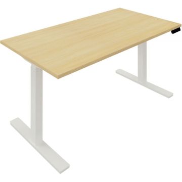 Bureau à réglage électrique Guera 2 L140xP80cm plateau chêne clair/piètement blanc