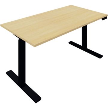 Bureau à réglage électrique Guera 2 L140xP80cm plateau chêne clair/piètement noir