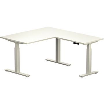 Bureau électrique Slade L160xP80cm avec retour plateau blanc/piètement blanc