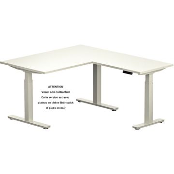 Bureau électrique Slade L180xP80cm avec retour plateau chêne brunswick/piètement noir