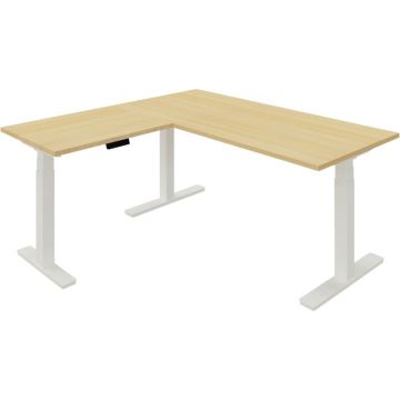 Bureau électrique Slade L160xP80cm avec retour plateau chêne clair/piètement blanc