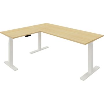 Bureau électrique Slade L180xP80cm avec retour plateau chêne clair/piètement blanc