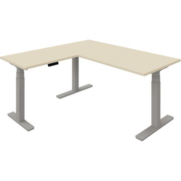 Bureau électrique Slade L160xP80cm avec retour plateau érable/piètement alu