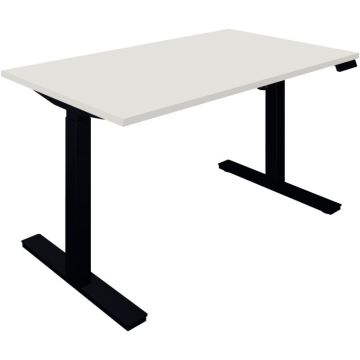 Bureau à réglage électrique Guera 2 L140xP80cm plateau blanc/piètement noir