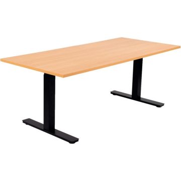 Bureau assis debout L180 cm Boost plateau hêtre/piètement noir