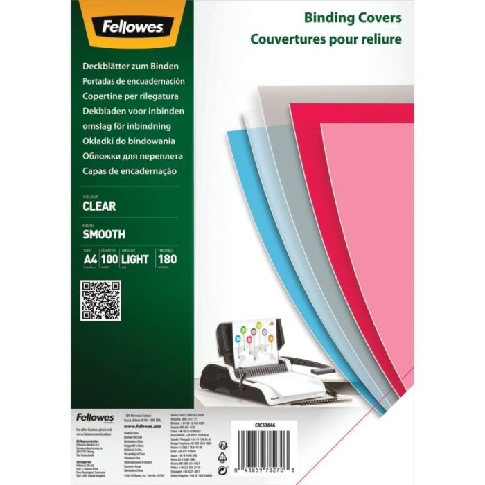 Paquet de 100 couvertures PET lisse incolore épaisseur 18/100ème format A4 Couvertures perforeliure