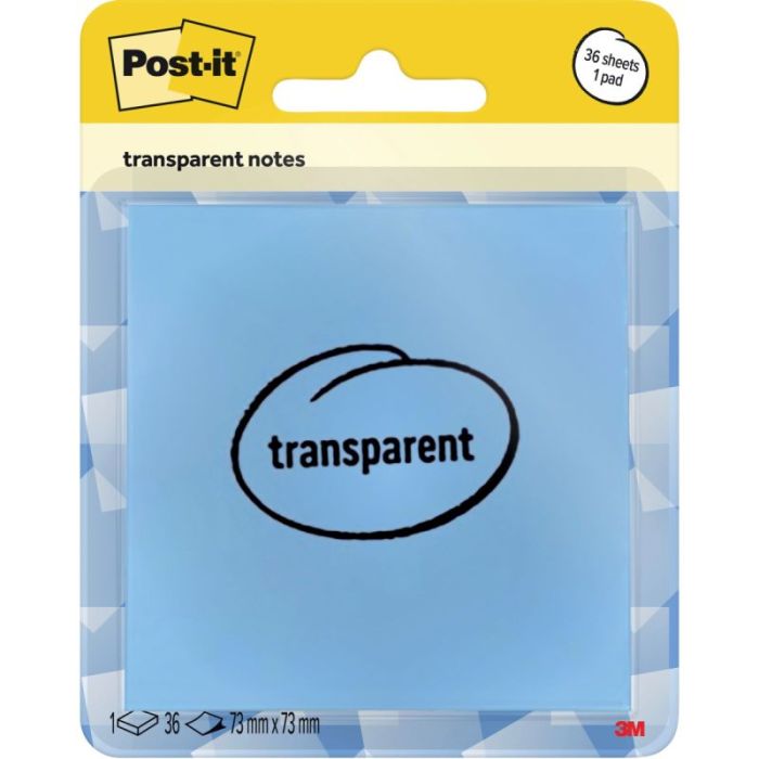 Bloc de 36 notes repositionnables transparentes  73 x 73 mm coloris bleu Blocs repositionnables coloris vifs