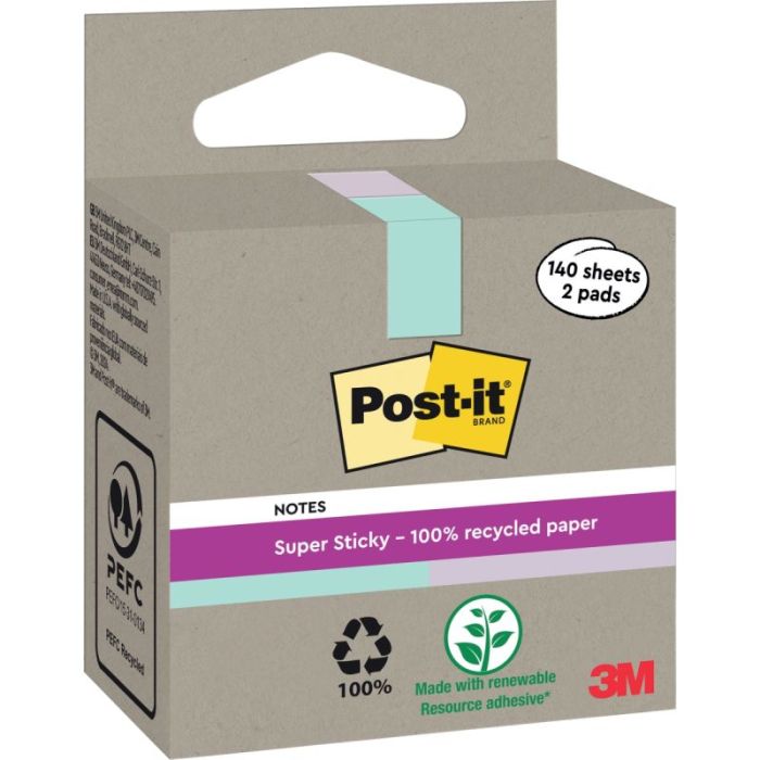 Boite de 2 blocs note recyclés de 140 feuilles Bleu et violet Blocs repositionnables recycles