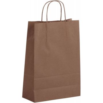 Paquet de 50 sacs kraft brun 22+10x31cm poignées torsadées