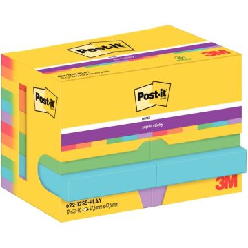 Paquet de 12 blocs notes super sticky post-it  90 feuilles  47,6x47,6mm collection playful