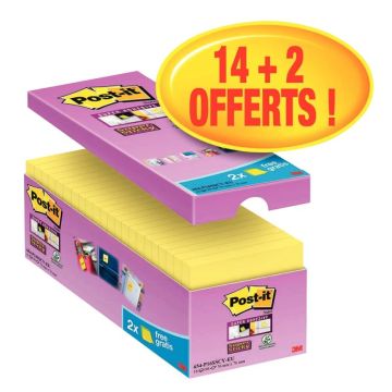 Boite 16 blocs notes 90 feuilles sticky 76x76 jaune dont 2 gratuits