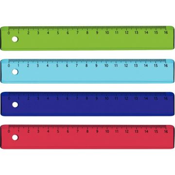 Lot de 36 règles en plastique 16cm coloris assortis