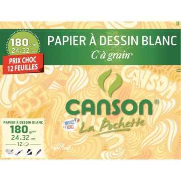 Pochette de 12 feuilles à dessin C à grain 180g 24x32cm