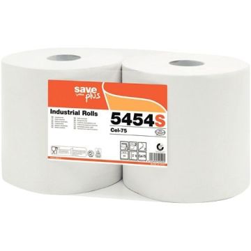 Lot de 2 bobines d'essuyage industriel 800 feuilles blanches
