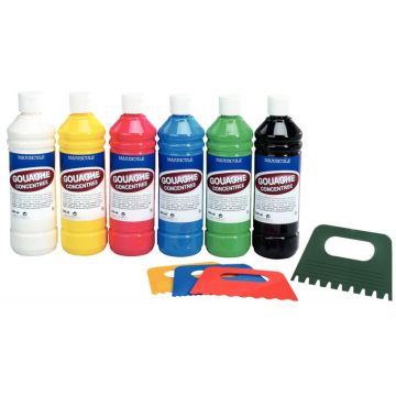 Carton de 6 Flacons de 500ml de gouache concentrée MAJUSCULE + 4 peignes à effet