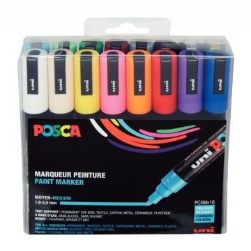 Pochette de 16 marqueurs Posca pointe moyenne ogive assortis