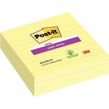 Paquet de 3 blocs notes Super Sticky jaune lignées 70 feuilles, format : 101 x 101 mm